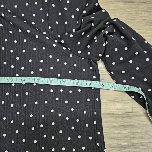 Adrianna Papell Womens Black Blouse Polka Dot Longsleeve Small - Picture 6 of 8